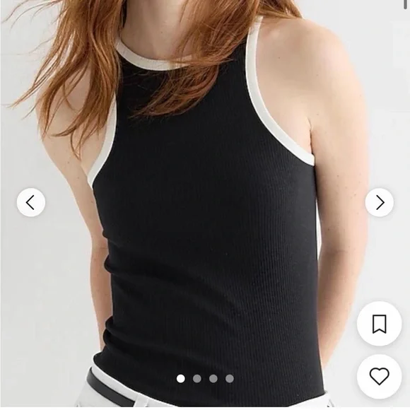 NWT J. Crew Black and White Vintage Ribbed High Neck Tipping Tee Tank Top - Picture 1 of 5